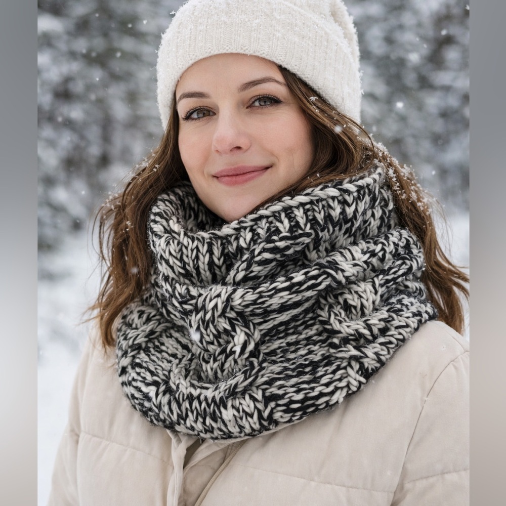 Black and White Knit Collar Scarf